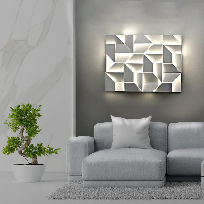 Moderne Wandleuchte. Wohnzimmerlampe in Weis. Dimmbare LED Lampe Wohnzimmer. Ausgefallene Lampe