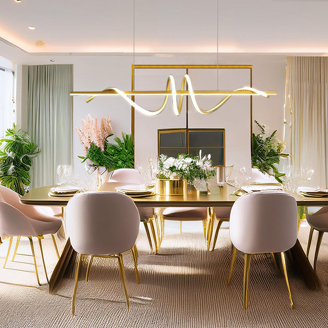 goldene Esszimmerleuchte, Moderne Deckenlampe, dimmbare für Esstisch, Ausgefallene LED Leuchte fürs Wohnzimmer