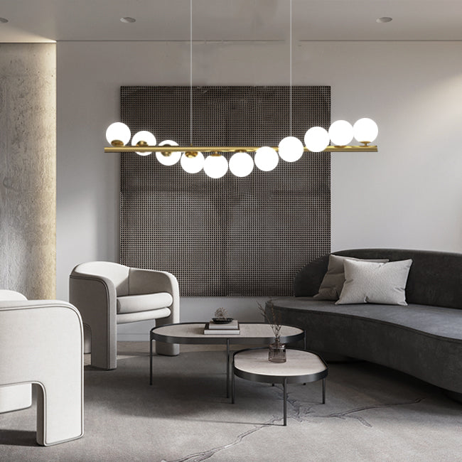 außergewöhnliche Deckenlampe mit Glaskugeln fürs Wohnzimmer, gold