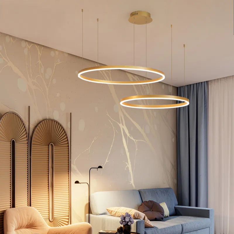 Moderne Ringleuchte Wohnzimmer, Deckenlampe Wohnzimmer, Elegante luxus Lampe, LED Ring, Hängelampe, Ausgefallene Deckenleuchte in Gold