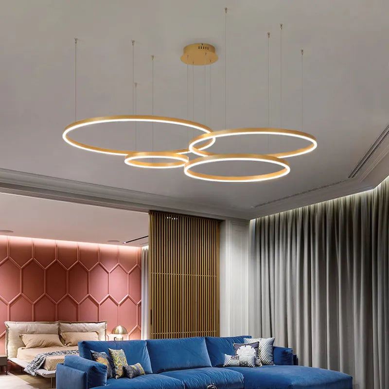 Moderne Ringleuchte Wohnzimmer, Deckenlampe Wohnzimmer, Elegante luxus Lampe, LED Ring, Hängelampe, Ausgefallene Deckenleuchte in Gold