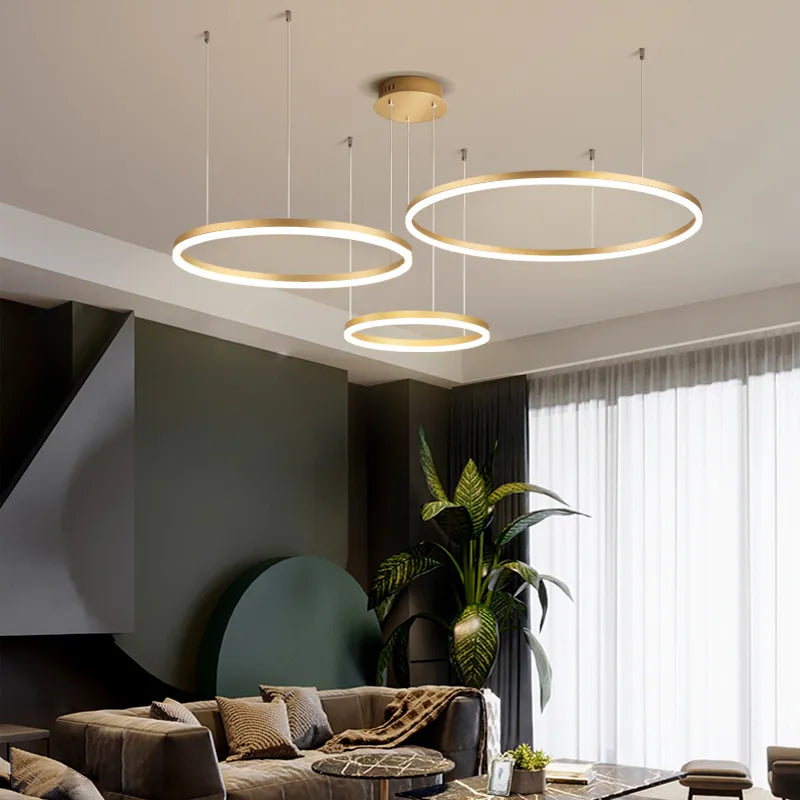 Moderne Ringleuchte Wohnzimmer, Deckenlampe Wohnzimmer, Elegante luxus Lampe, LED Ring, Hängelampe, Ausgefallene Deckenleuchte, Ringlicht Wohnzimmer