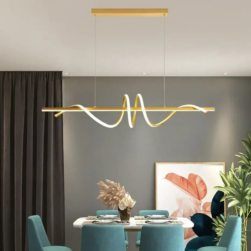 goldene Esszimmerleuchte, Moderne Deckenlampe, Leuchte für Esstisch, Ausgefallene LED Lampe fürs Wohnzimmer, stufenlos dimmbare Deckenleuchte