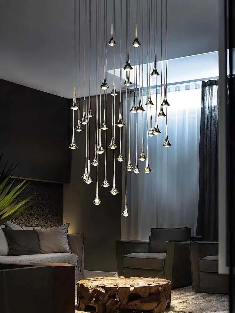 Moderne Wohnzimmerlampe, Ausgefallene LED fürs Wohnzimmer, Galerielampe, Luxus Lampe in silber